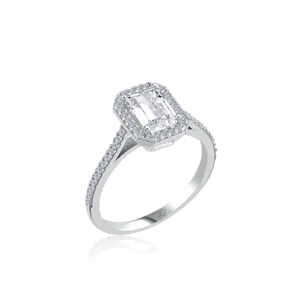 1.00 Carat Emerald Solitaire Silver Ring