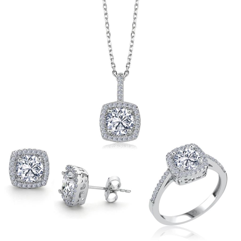 Ensemble triple solitaire carré en argent de 1,00 carat