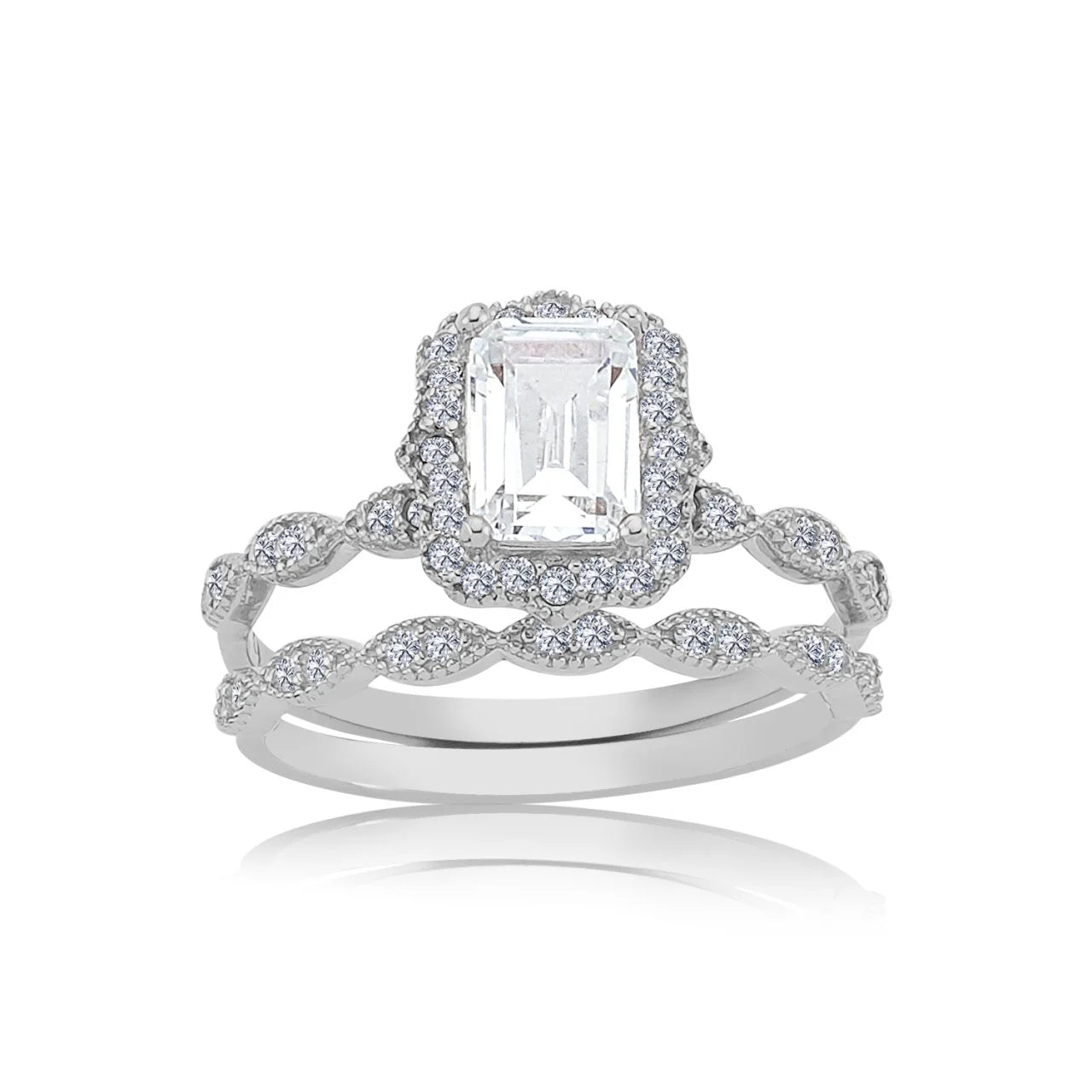 Elegance Twin Emerald Solitaire Silver Ring