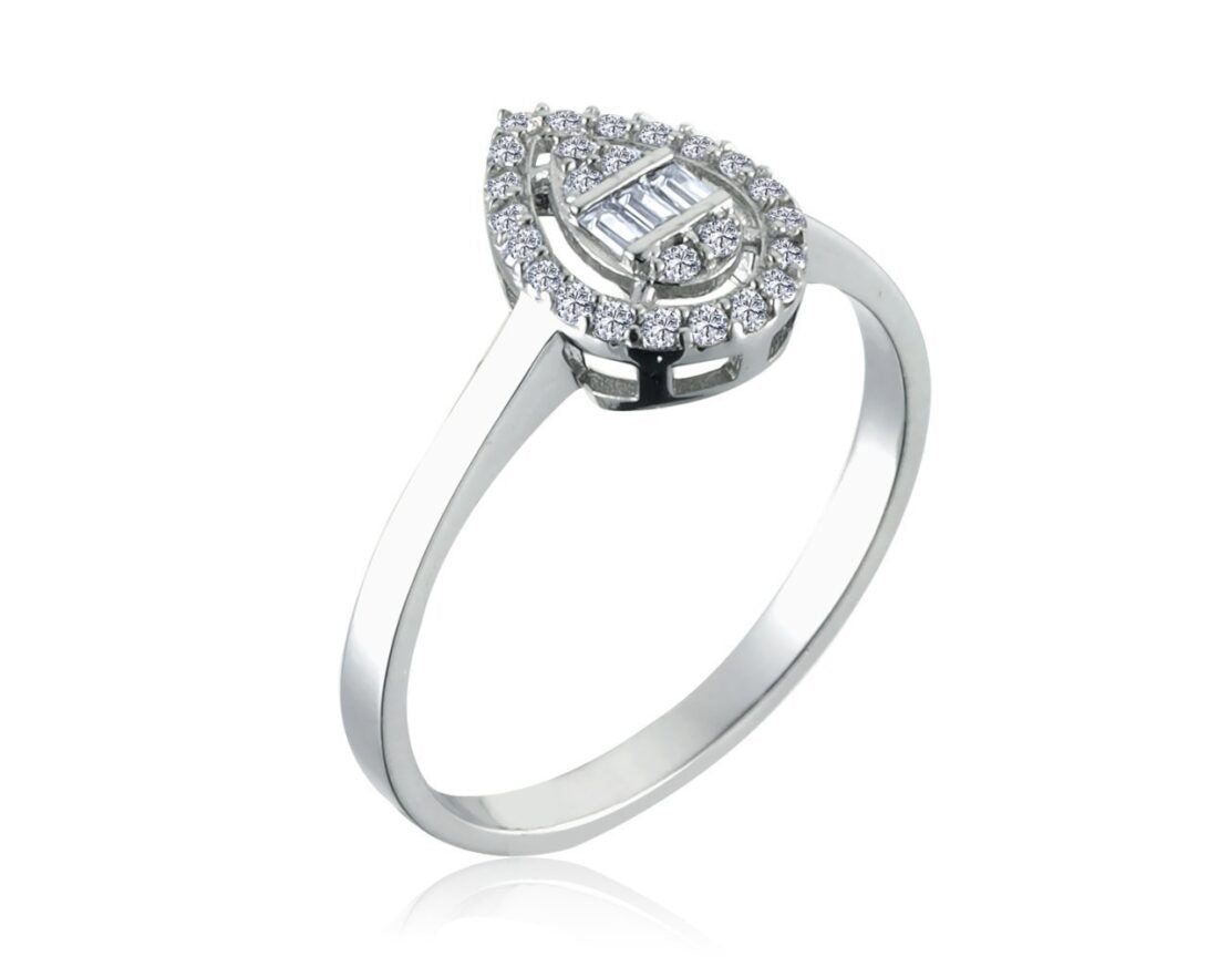 Baguette Drop Silver Ring