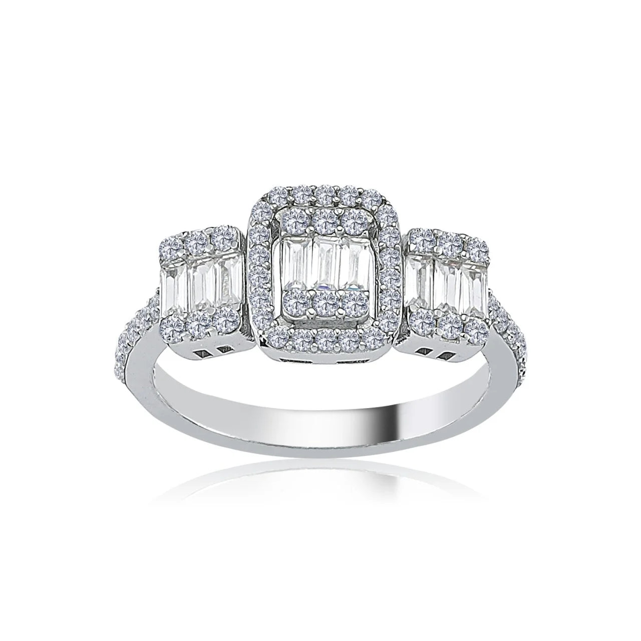 Tria Baguette Sparkle Silver Ring