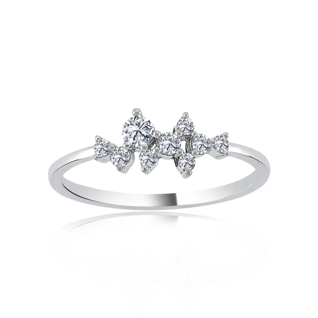 Asymmetric Sparkling Stone Silver Ring