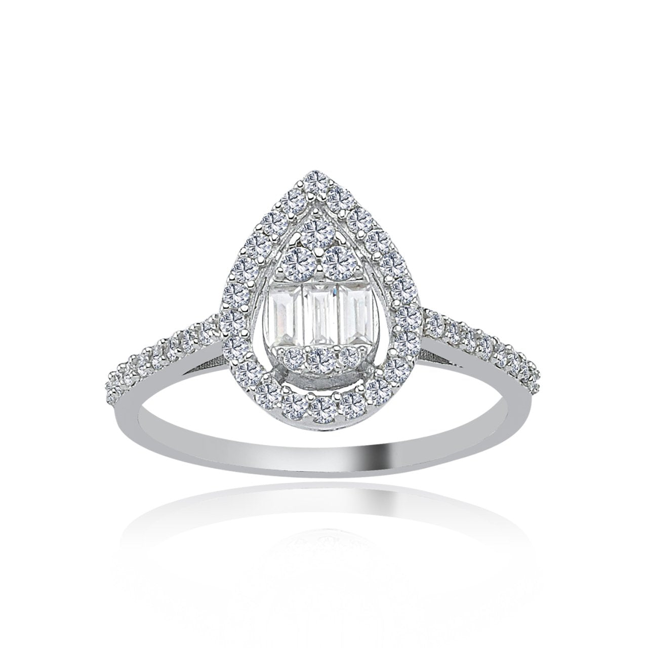 Drop Form Silver Baguette Ring