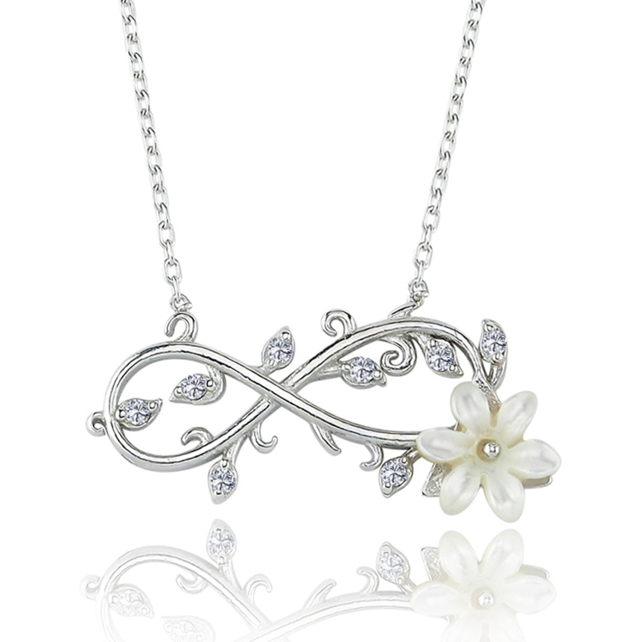 Infinity Vine Magnolia Flower Flowers Silver Necklace