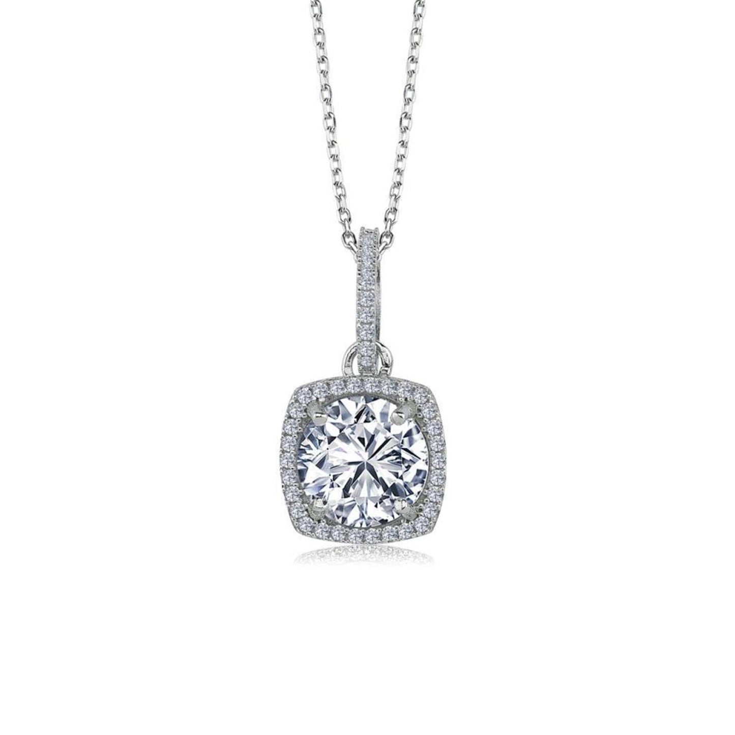 3.00 Carat Square Solitaire Silver Necklace