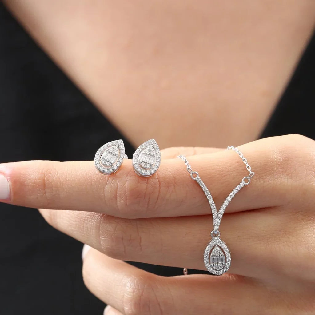 CZ Diamond Mounting Drop Form Elegance Seal Silver Mini Set