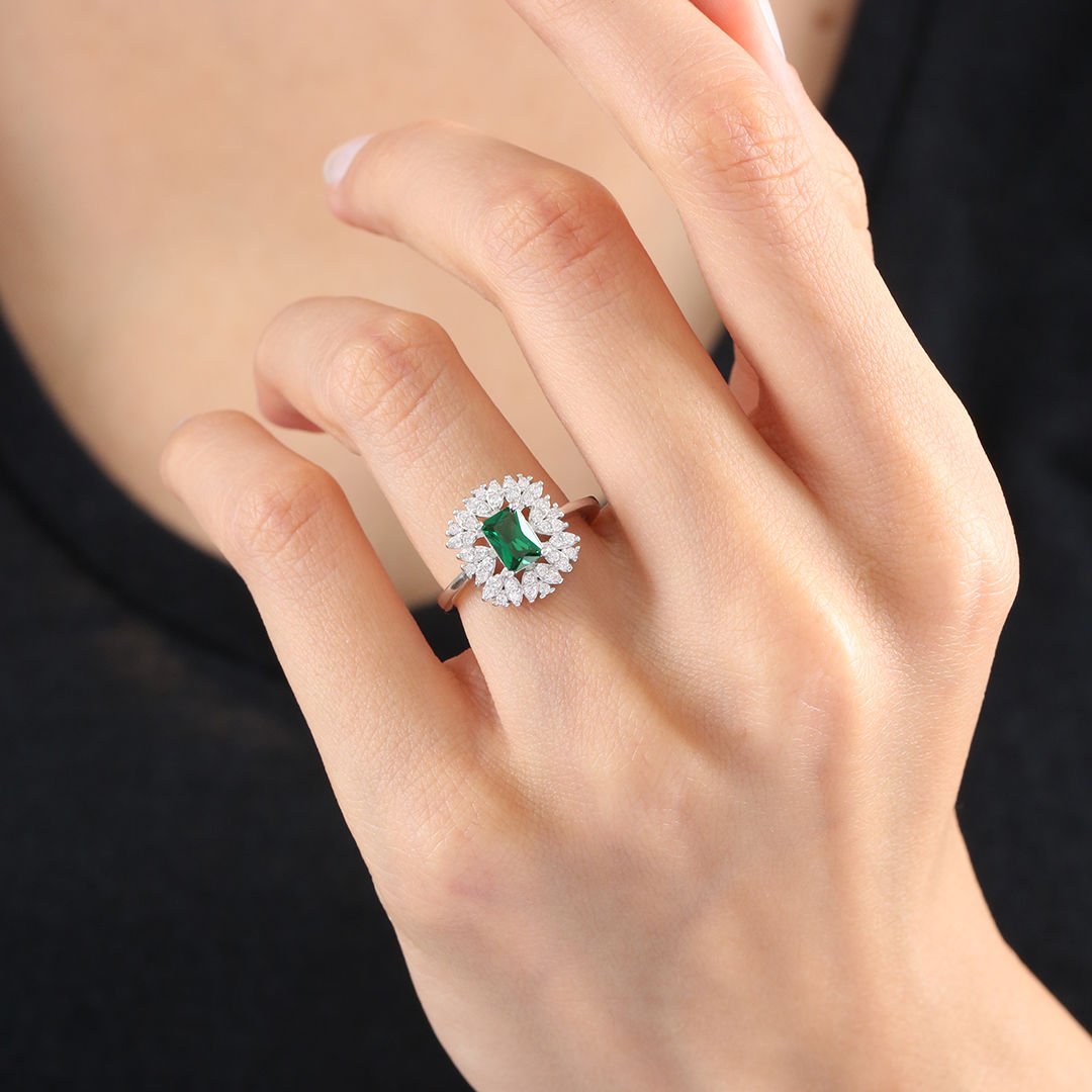 Synthetic Emerald Enchantment Silver Ring