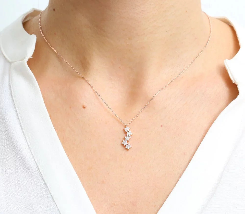Asymmetric Stars Rose Color Silver Necklace