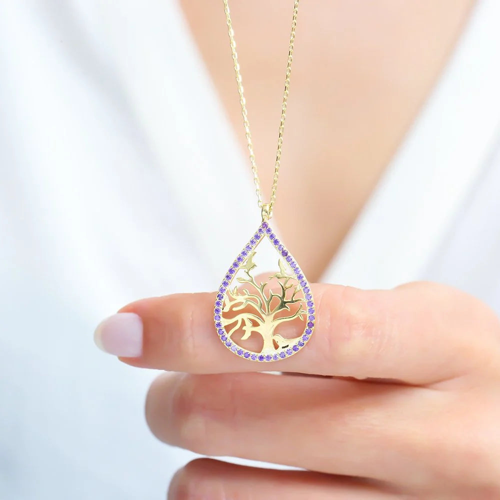 Amethyst Tree of Life Gold Plated Silver Necklace