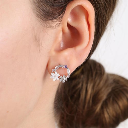 Spring Garden Magnolia Flower Silver Earrings