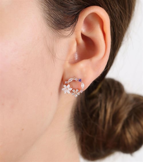 Spring Garden Magnolia Flower Gold Plated Silver Earrings