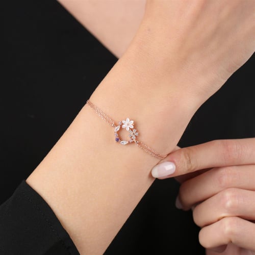 Spring Garden Magnolia Flower Rose Color Flowers Silver Bracelet