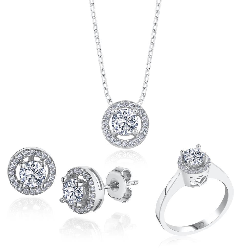 CZ Diamond Magical Sparkle Solitaire Triple Silver Set