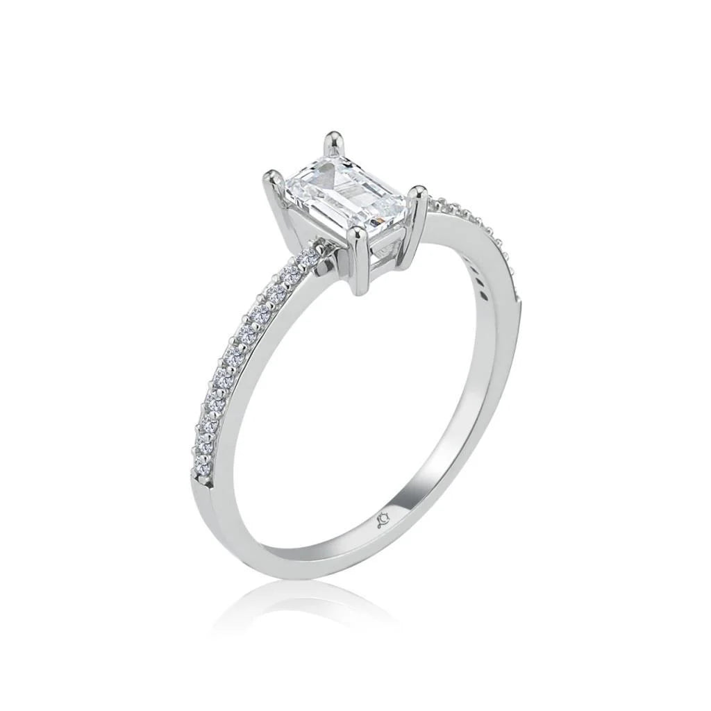 Emerald Cut Mild Silver Solitaire Ring