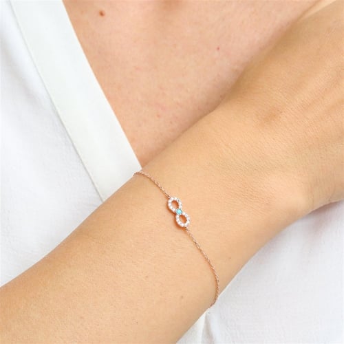 Turquoise Detail Sparkling Infinity Rose Gold Silver Bracelet