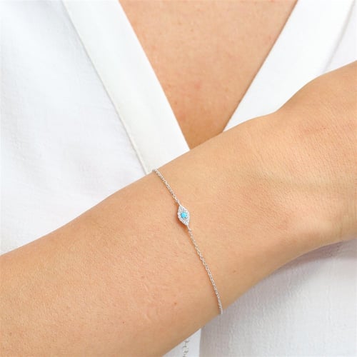 Sparkling Elegant Eye Silver Bracelet with Turquoise Detail