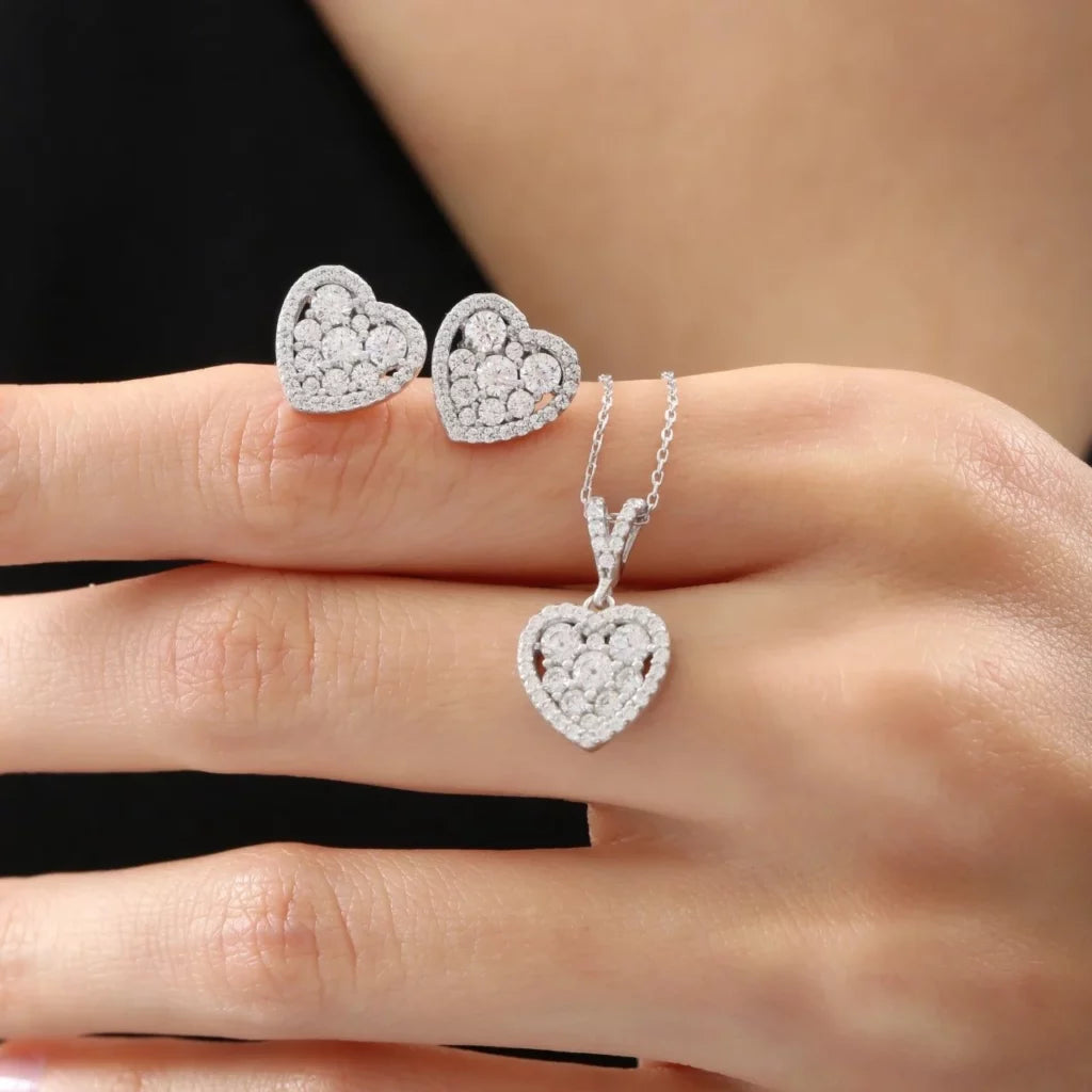 CZ Diamond Mounting Sparkling Heart Harmony Seal of Simplicity Silver Mini Set