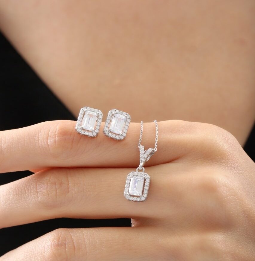 CZ Diamond Mounting Simple Beauty Synthetic Crystal Simplicity Seal Silver Mini Set
