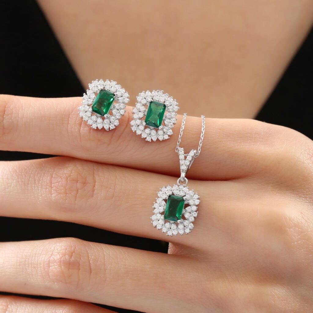 CZ Diamond Mounting Synthetic Emerald Enchantment Seal of Simplicity Silver Mini Set