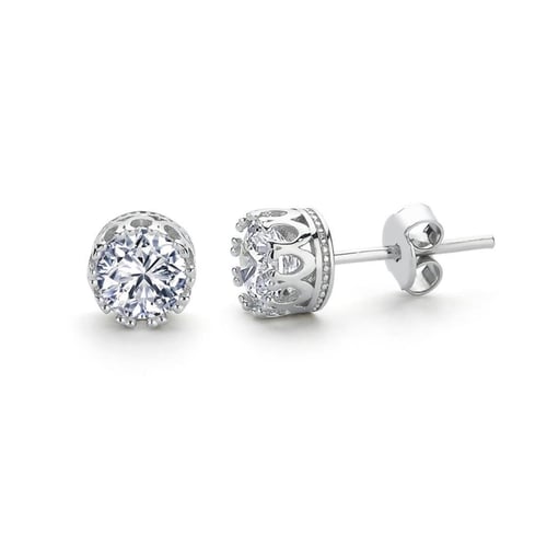 Mia Zirconia 1.00 Carat Crown Solitaire Silver Earrings
