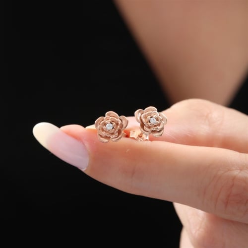 Flower Bud Rose Gold Plated Silver Earrings
