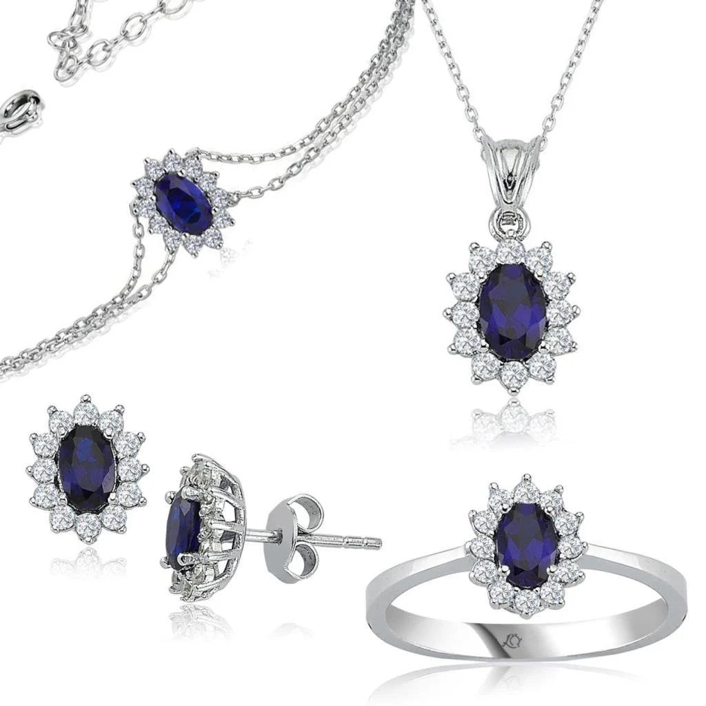 CZ Diamond Mounting Synthetic Oval Saphire Stud Set of Four Silver