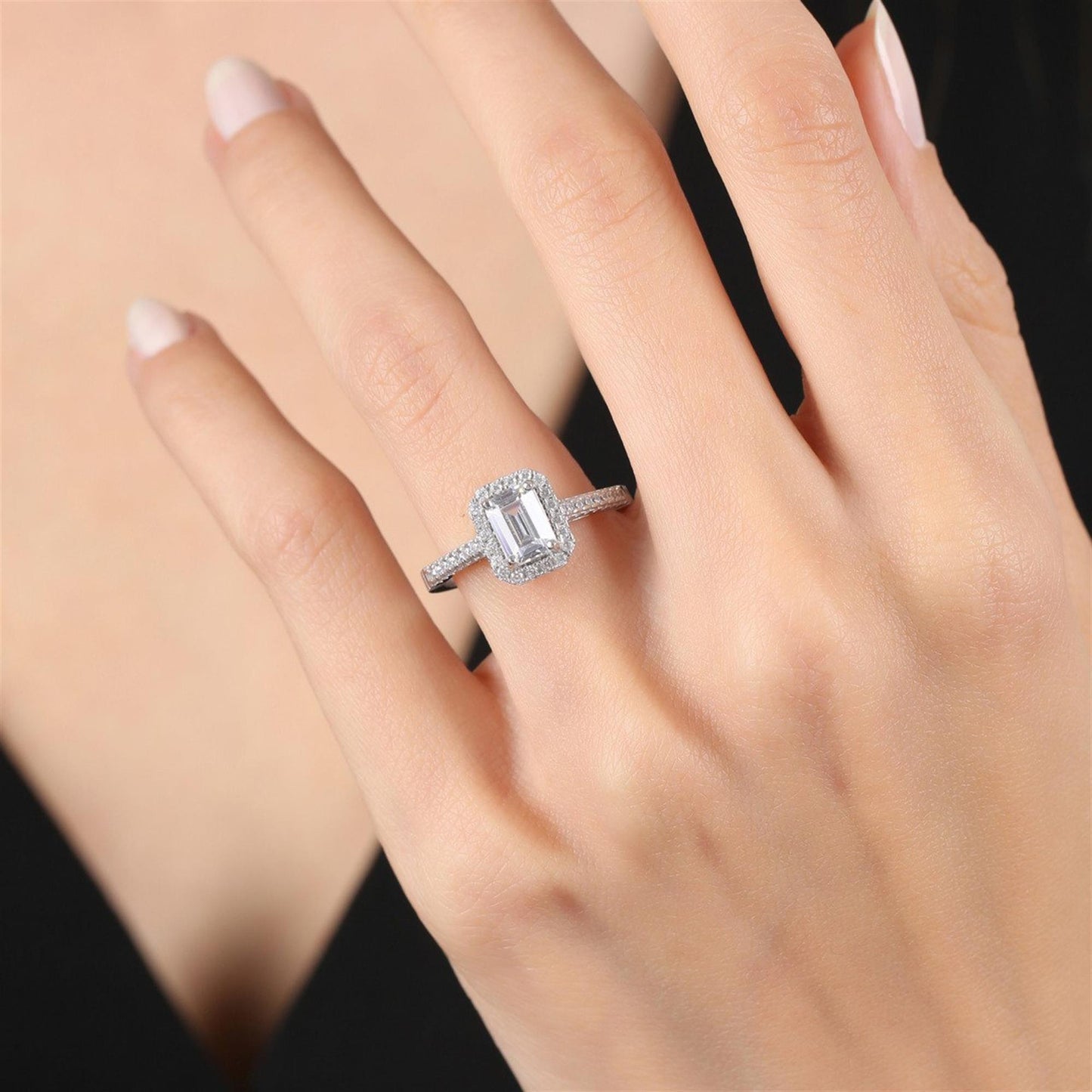1.00 Carat Emerald Solitaire Silver Ring