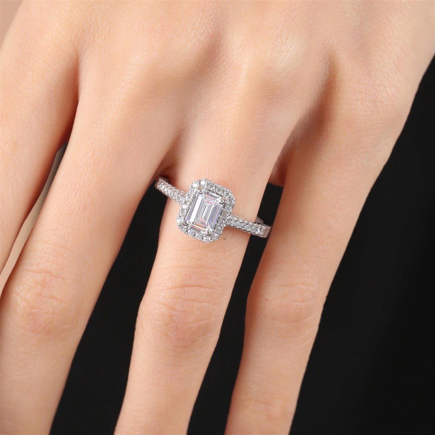 1.00 Carat Emerald Solitaire Silver Ring