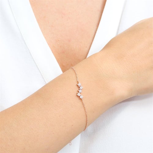 Asymmetric Stars Rose Color Silver Bracelet