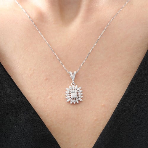 Baguette Sun Seal of Simplicity Silver Necklace