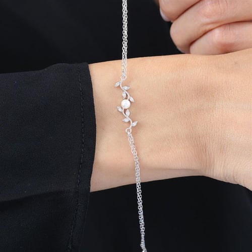 Pearl Spring Flowers Silver Bracelet