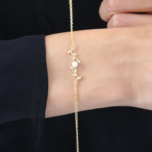 Pearl Spring Flowers Gold Color Silver Bracelet