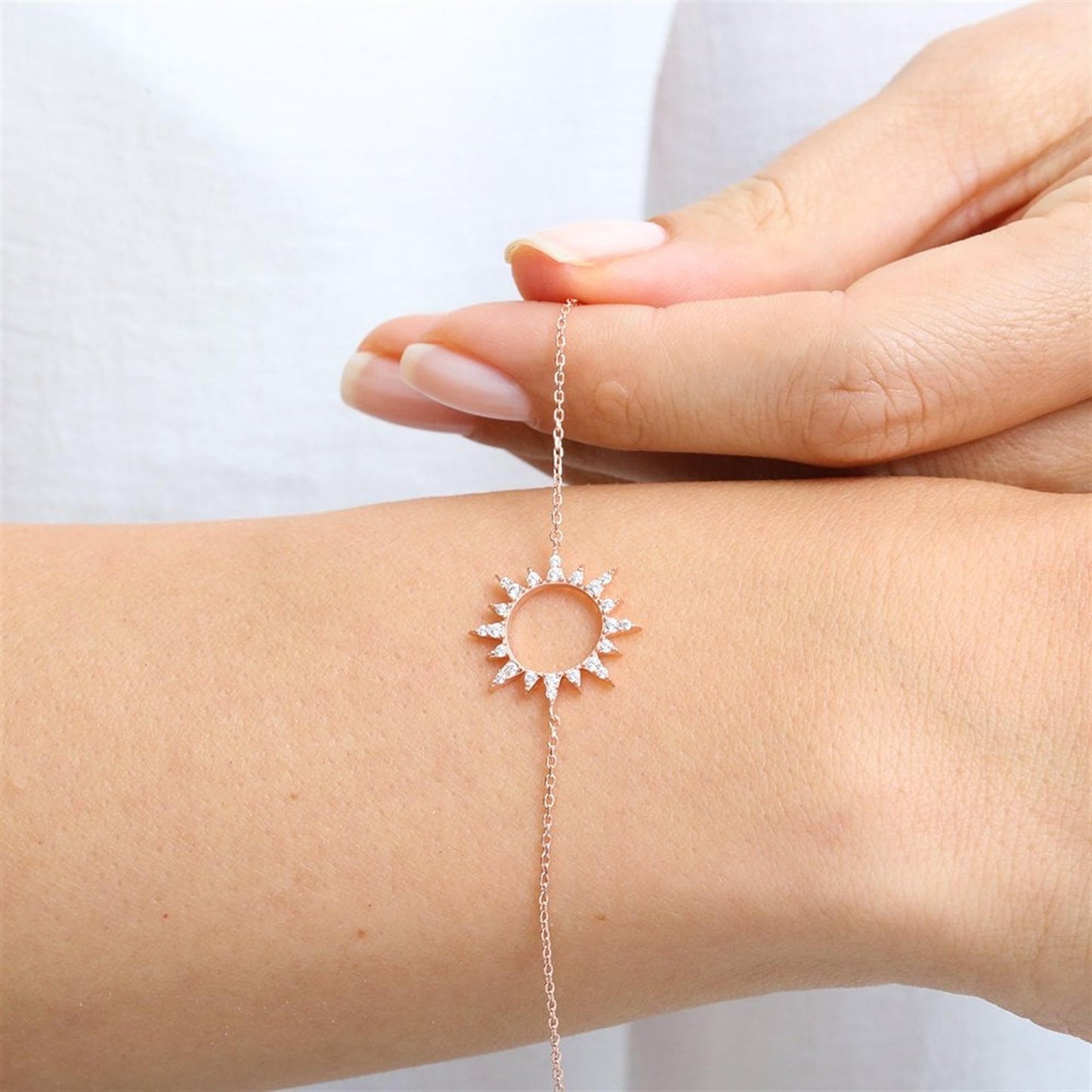 Sparkling Sun Rose Color Silver Bracelet