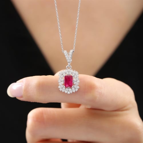 Synthetic Ruby Enchantment Seal of Simplicity Silver Necklace