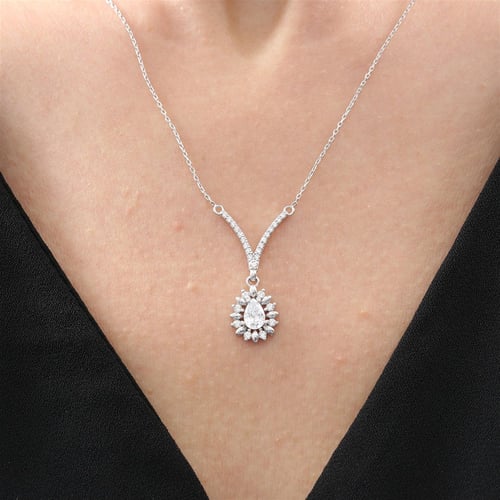 Rainflake Synthetic Seal of Elegance Silver Necklace