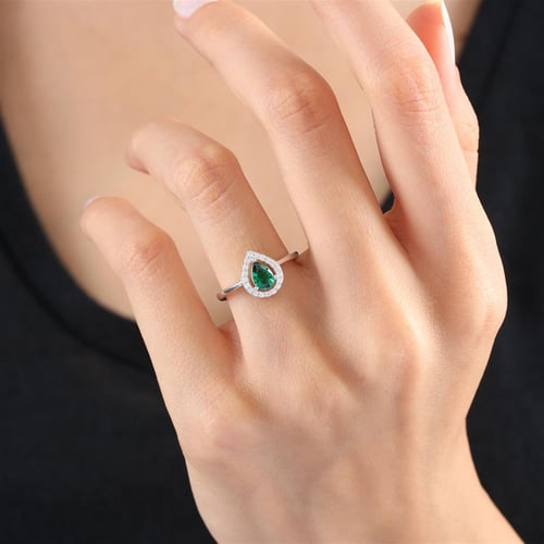 Elegant Drop Synthetic Emerald Sterling Silver Ring