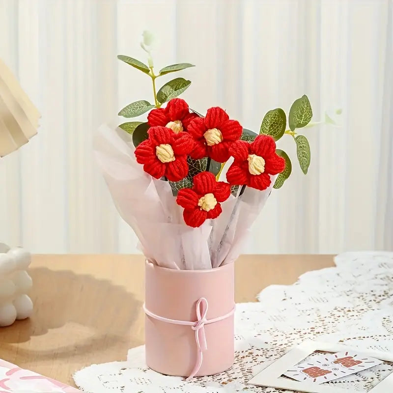 Knitted Blossom Vase Set - Red