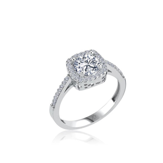 1.00 Carat Square Solitaire Silver Ring