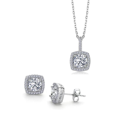 1.00 Carat Square Solitaire Double Silver Set