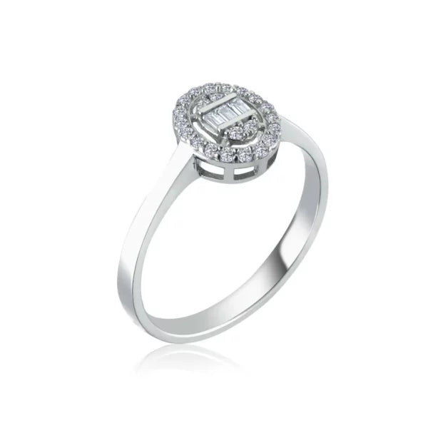 Baguette Oval Silver Ring