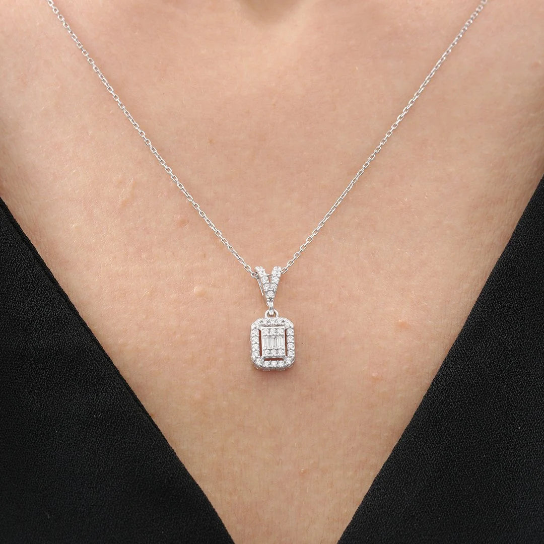 Sparkling Rectangular From Silver Necklace