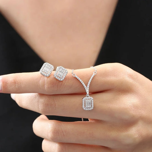 CZ Diamond Mounting Rectangular Form Elegance Seal Silver Mini Set