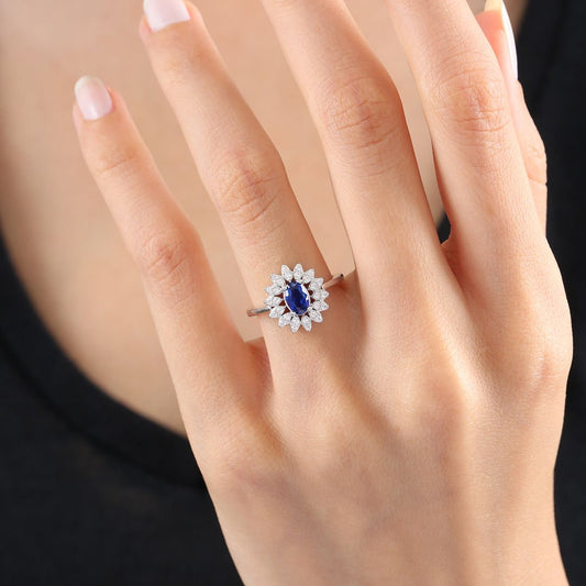 Vega Star Synthetic Sapphire Silver Ring