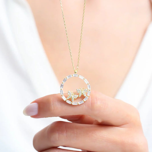 Sparkling Butterfly Season Gold Color Silver Necklace