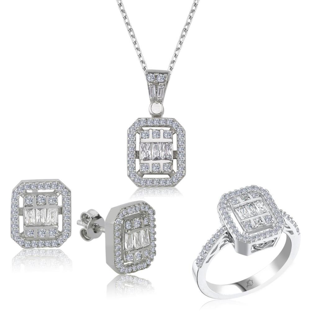 Effective Diamond Avant-garde Triple Silver Set