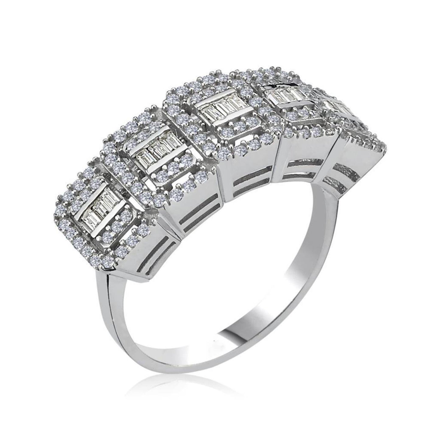 Crystal Five Stone Silver Ring