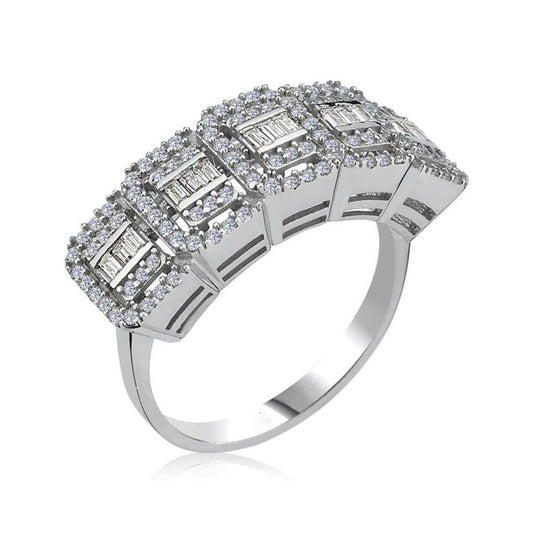 Crystal Five Stone Silver Ring