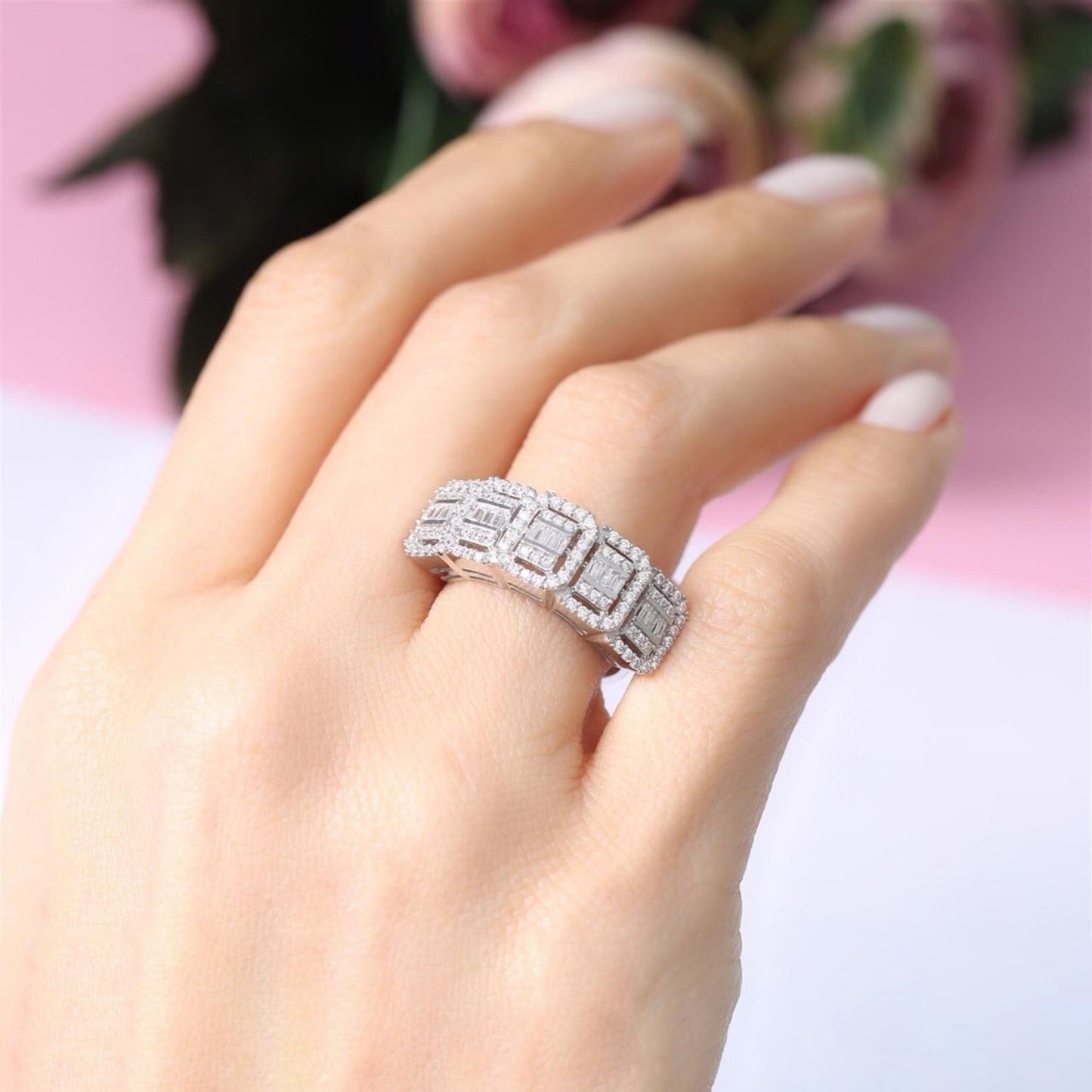 Crystal Five Stone Silver Ring
