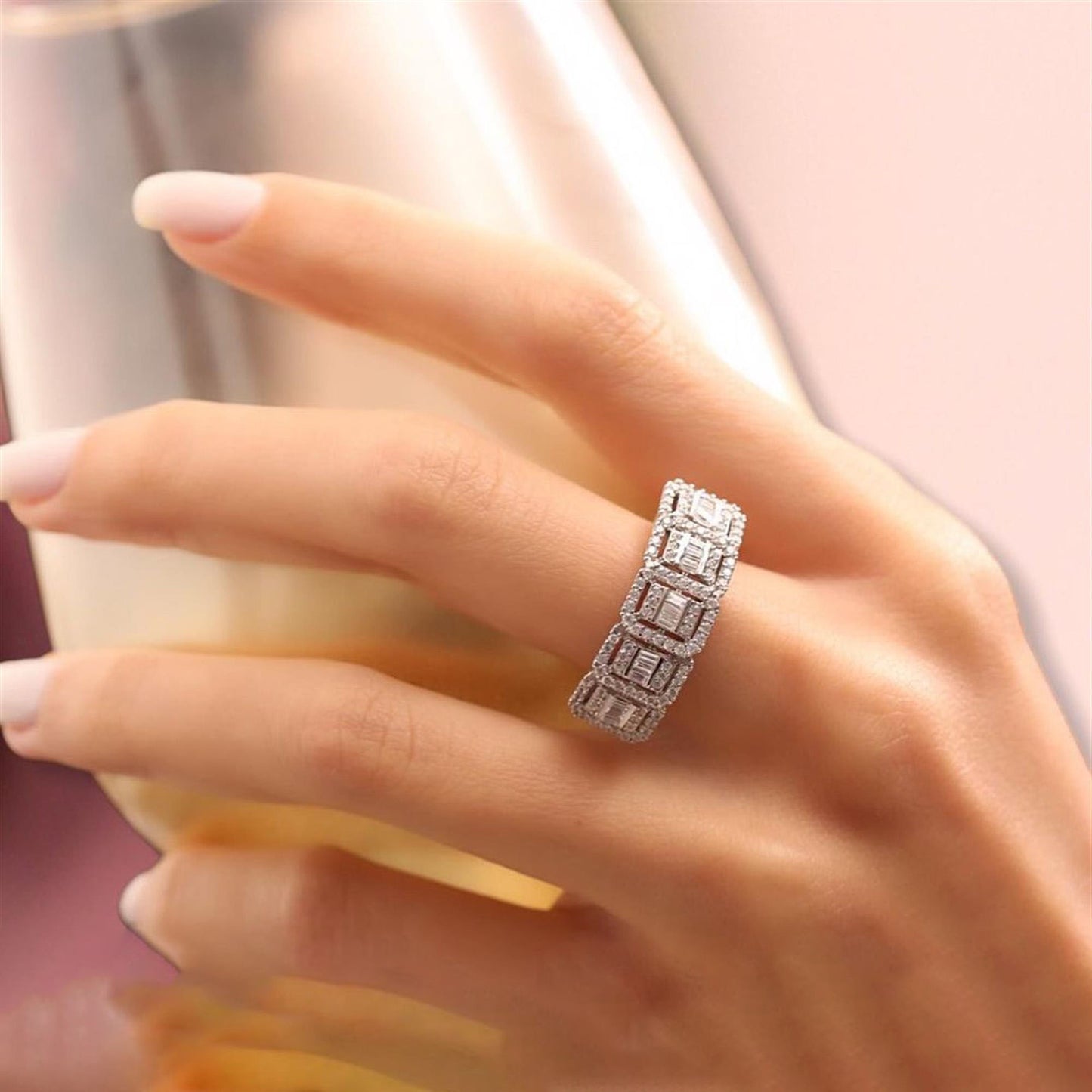 Crystal Five Stone Silver Ring