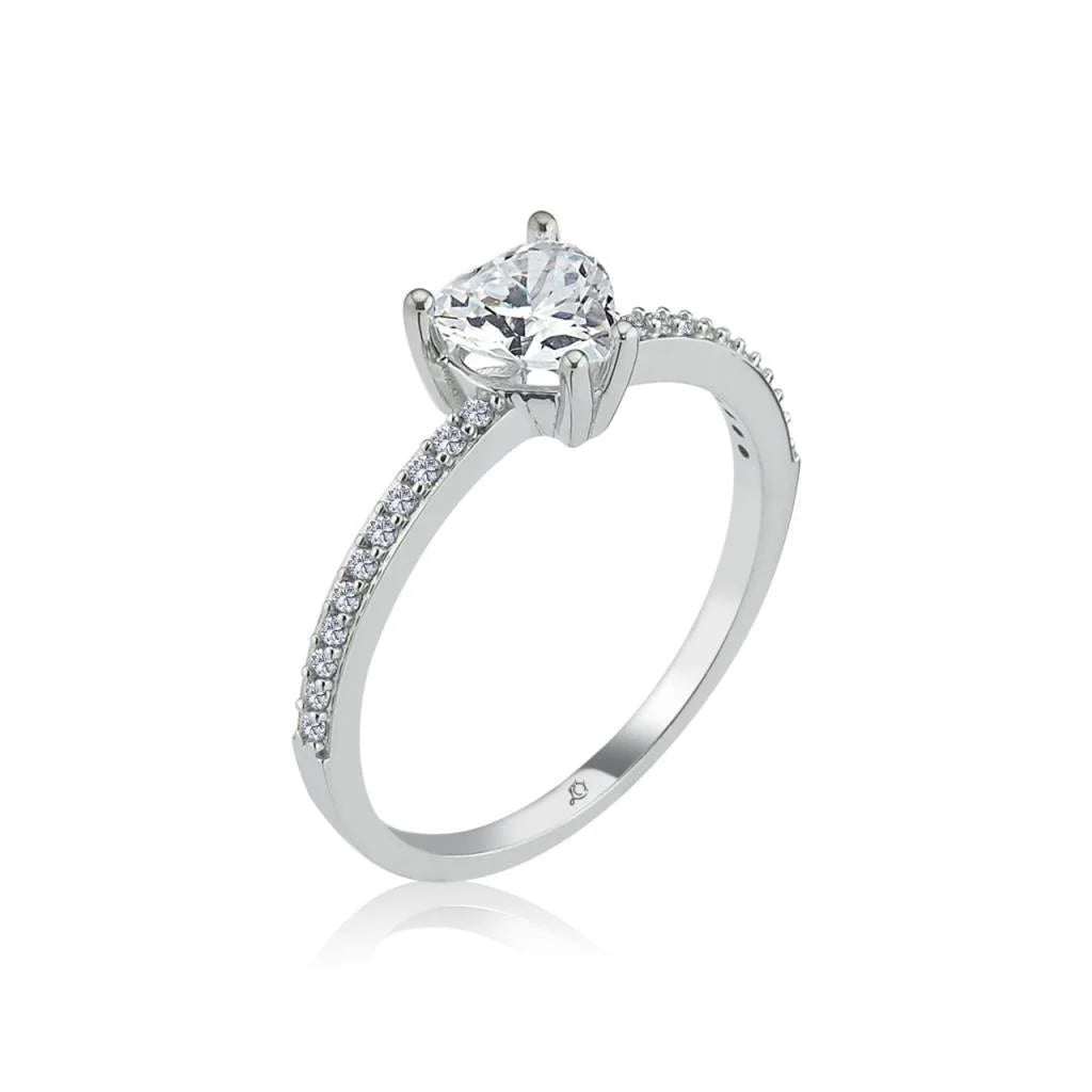 Heart Cut Mild Silver Solitaire Ring